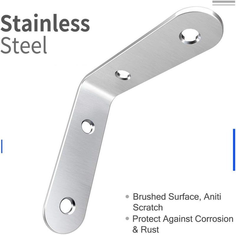 LuckIn 20 Pcs L Bracket Stainless Steel Corner Brace Sets, 90 Degree Right Angle Shelf Brackets with Screws for Wood Furniture, Chairs, Table, 50mm x 50mm, Silver, 2 Inch - Image 4